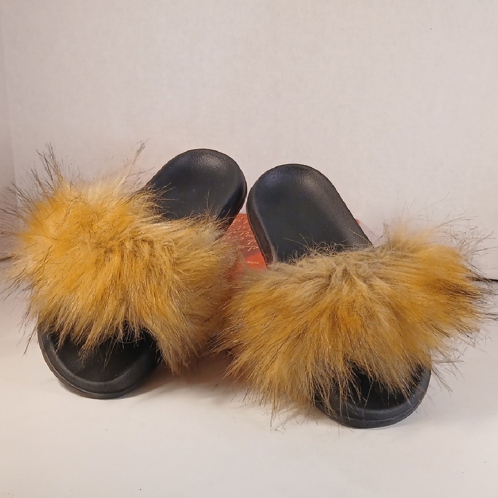 Womens Fluffy Furry Open Toe Slide On Fashion Slippers Sz 11